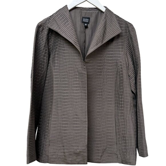 EILEEN FISHER 100% Silk Jacket Size Medium Brown Open Front Womens Evening - Picture 1 of 11